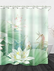 Perdele de duș din țesătură impermeabilă cu imprimare digitală cu lotus alb frumos pentru baie pentru decor interior Perdele acoperite pentru cadă căptușeala include cu cârlige