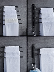 czarny matowy wieszak na ręczniki z haczykiem, samoprzylepny wieszak na ręczniki do montażu na ścianie współczesny aluminiowy wieszak na ręczniki z wieloma prętami 1szt