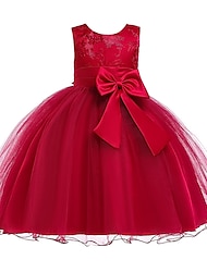 Kids Girls' Dress Solid Colored Flower Tulle Dress Wedding Party Layered Tulle Mesh Blue Red Fuchsia Knee-length Sleeveless Cute Dresses Summer 2-12 Years / Lace / Bow