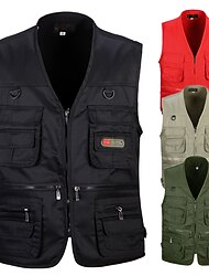Herren Wanderweste / Weste Angelweste Outdoor leicht atmungsaktiv verschleißfest mehrere Taschen Reise Cargo Safari Weste Jacke Top Single Slider Camping Jagd Angeln Schwarz Rot Armee Grün Khaki