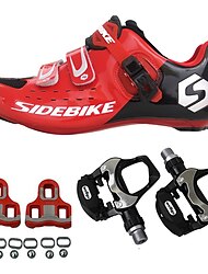 SIDEBIKE Volwassenen Fietsschoenen met pedalen & schoenplaten Wegwielrenschoenen Carbonvezel Opvulling Wielrennen Rood Heren Fietsschoenen / Ademend Gaas
