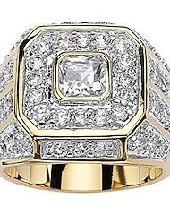inel pentru bărbați placat cu aur galben de 14k, tăiat pătrat, inel de octogon zirconiu cubic dimensiunea 9