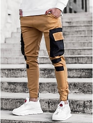Men's Cargo Pants Cargo Trousers Trousers Patchwork Drawstring Elastic Waist Color Block Sports Outdoor Daily Wear Cotton Blend Streetwear Sporty Slim Black White
