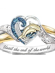 anello di dichiarazione delle donne mamma ti ama per sempre intarsiato zircone femminile anello tartaruga gufo fiore unicorno anello donne ragazze regalo gioielli (delfino, 6)