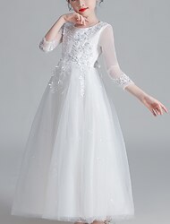 rochie pentru fetițe pentru copii rochie florală din tul plasă alb maxi cu mânecă lungă rochii drăguțe ziua copiilor potrivire obișnuită
