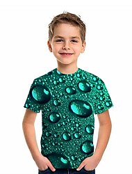 Kids Boys' T shirt Short Sleeve Green 3D Print Optical Illusion Color Block School Daily Outdoor Active Streetwear Sports 3-12 Years / Summer