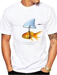 Camiseta para hombre con estampado de peces y animales, cuello redondo, manga corta, blanco, estampado diario de vacaciones, camisetas casuales bonitas divertidas de verano