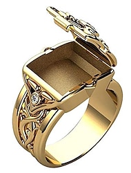 pánský prsten s tajnou přihrádkou mini véčkový úložný box design retro vyřezávané prsteny punk hip hop párty šperky jedinečný dárek pro muže ženy rapper motorkář zlatá/svatba / barva velikost 6-14