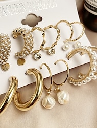 europejskie i amerykańskie transgraniczne nowe inkrustowane perłowe kolczyki damskie kreatywny francuski zestaw złotych kolczyków retro 6-częściowy