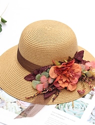 Hats Headwear Straw Hats Straw Bucket Hat Straw Hat Sun Hat Casual Holiday Beach Kentucky Derby Melbourne Cup Vintage Style Elegant With Appliques Flower Headpiece Headwear