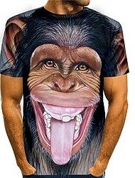 Herr Skjorta T-shirt T-shirts Roliga T-shirts Djur Orangutang Grafiska tryck Rund hals Svart Blå Grå 3D-tryck Dagligen Helgdag Kortärmad Mönster Kläder Grundläggande Ledigt