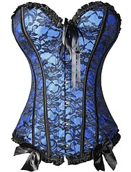 Women's Plus Size Corsets Halloween Country Bavarian Overbust Corset Tummy Control Push Up Jacquard Lace Stripe Waves Hook & Eye Lace Up Nylon Others Christmas Wedding Party Birthday Party