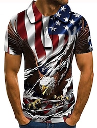 Men's Polo Shirt Tennis Shirt Golf Shirt Graphic Prints Eagle American Flag National Flag Collar Black Red Blue Dark Green Green 3D Print Street Casual Short Sleeve Button-Down Clothing Apparel