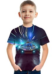 Kids Boys T shirt Tee Short Sleeve 3D Print 3D Print Graphic Car Light Black Blue Rainbow Children Tops Summer Active Fashion Cool 3-12 Years