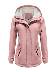 Women's Parka Waterproof Puffer Jacket Thermal Warm Heated Coat Fleece Lined Winter Coat Windproof Outdoor Zip up Hooded Coat Sports Hiking Jacket Purple Pink