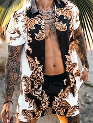 Herr Skjorta Hawaii skjorta Skjorta kostymer Grafisk skjorta Aloha skjorta Blommig Krage Nedvikt Svart Rodnande Rosa Armégrön Marinblå Blå Ledigt Dagligen Kortärmad Button-Down Kläder Mode Designer
