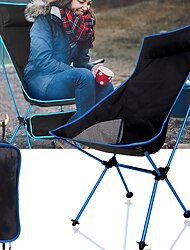 silla de camping Respaldo alto con reposacabezas Utra ligero (UL) Plegable Transpirable Compacto Malla 7075 aleación de aluminio para 1 Persona Pesca Senderismo Cámping Otoño Primavera Azul Piscina