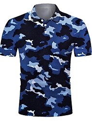 Men's Polo Shirt Tennis Shirt Golf Shirt Camo / Camouflage Collar Blue 3D Print Street Casual Short Sleeve Button-Down Clothing Apparel Fashion Cool Casual Breathable