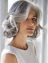Gray Wigs for Women Silver Grey Short Curly Wigs, 12 Inch Bob Curly Silver Grey Wig (Silver Grey)