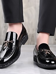 Schwarze Lackleder-Loafer für Herren mit Quastendetails – stilvolle formelle Schuhe für Büro und Veranstaltungen