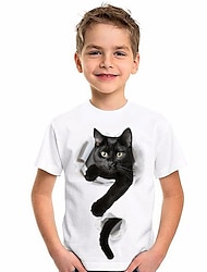 Para Meninos Camiseta Manga Curta Camisa Animal Gato Impressão 3D Ativo Poliéster Roupa Diária Infantil 4-12 anos Gráfico impresso em 3D Normal Camisa
