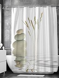 cortina de chuveiro com ganchos adequada para divisão de zona úmida e seca separada cortina de chuveiro de banheiro à prova d'água à prova de óleo tema moderno e clássico e paisagem