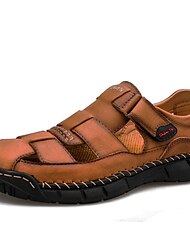 Hombre Sandalias Sandalias de cuero Zapatos hechos a mano Zapatos romanos Estilo playero Exterior Diario Cuero de Napa Transpirable Cinta Negro Marrón Verano Primavera