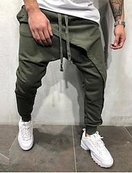 Men's Joggers Trousers Baggy Casual Pants Drawstring Elastic Waist Solid Color Comfort Breathable Full Length Daily Streetwear Fashion Classic Loose Fit ArmyGreen Black