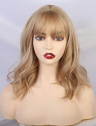 Parrucca bionda da 16" con frangia parrucche sintetiche ricce corte per donna parrucche per feste natalizie parrucche barbiecore
