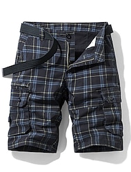 Homens Calção Shorts de Trilha Reto Bolsos Xadrez Conforto Respirável Curto Esportes Diário Para Noite 100% Algodão à moda Estilo Clássico Preto Azul