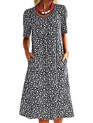 Női hétköznapi ruha Váltó ruha Midi ruha Fekete Medence Sárga Rövid ujjú Pöttyös Zseb Tavasz Nyár Terített nyak S M L XL XXL 3XL