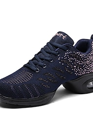 Women's Dance Sneakers Party Training Hip Hop Performance Professional Sneaker Thick Heel Round Toe Lace-up Teenager Adults' Black Rosy Pink Blue