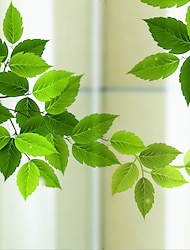 Zielone liście matowa folia okienna przylgnąć winylu izolacja termiczna ochrona prywatności wystrój domu do szafki okiennej naklejki drzwi naklejki okienne-60x58cm