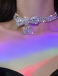Strass-Choker-Halskette Schleifenknoten voller Kristalle Halsketten Silber funkelnde Halskette Kette Schmuck Mode-Party-Accessoires für Frauen und Mädchen