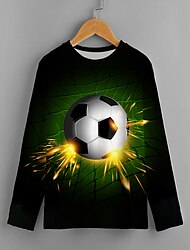 Jungen 3D Fußball T-Shirt Langarm 3D-Druck Herbst Aktiv Polyester kinderkleidung 4-12 Jahre Regular Fit