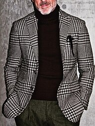 男性用 ジャケット ブレザー オフィス カクテルの服装 高通気性 ポケット 春 秋 ストライプとチェック柄 1920年代風 フォーマル 折襟 レギュラー レギュラー ブラック ジャケット