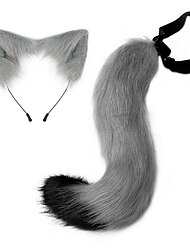 Adjustable Fox Ears Headband Fox Tail Set Cosplay Girl Plush Furry Cat Ears with Ribbon Bell Anime Faux Fur Fox Ears Hairband Headbands Halloween Cosplay Costume Party Hair Accessories for Women