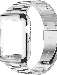 Link Bracelet Smart Watch Band with Case Compatible with Apple iWatch 45mm 44mm 42mm 41mm 40mm 38mm Sreies SE 8 7 6 5 4 3 2 1 for Smartwatch Strap Stainless Steel Buckle Shockproof