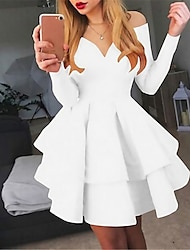 Vestido de fiesta para mujer vestido blanco negro rojo blanco manga larga color puro plisado invierno otoño fuera del hombro fiesta invierno vestido 2023 s m l xl xxl