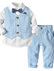 סט חולצה ומכנסיים לילדים בנים 2 חלקים כותנה הדפס פסים עם שרוולים ארוכים חליפת בית ספר לתאריך תאריך 1-6 שנים