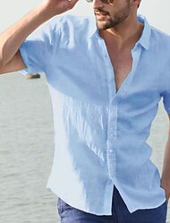 Hombre Camisa camisa de lino Camisa de verano Camisa de playa Negro Blanco Azul Piscina Manga Corta Plano Cuello Verano Primavera Calle Casual Ropa
