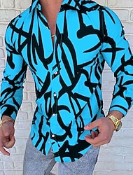 Męskie Kolorowy blok Prążki Wzór geometryczny Koszula Zapinana na guziki koszula Długi rękaw Moda Designerskie Prosty Codzienny Wyjściowe Jesień Zima Kołnierzyk button down Niejednolita całość Nadruk
