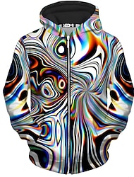 Men's Hoodie Full Zip Hoodie Jacket Black And White Hooded Abstract Graphic Prints Zipper Print Daily Sports 3D Print Streetwear Casual Big and Tall Spring &  Fall Clothing Apparel Hoodies