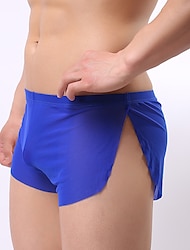 רשת גברים סקסית בצבע טהור תחתוני בוקסר תחתוני תחתונים נמתחים רשת מותניים נמוכים תחתוני בוקסר נושמים כחול m