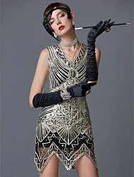 The Great Gatsby Charleston Roaring 20s 1920s  Sequin Flapper Dress Cocktail Dress Mini Dress Sleeveless Women's Vintage Cosplay Costume Party Homecoming Prom