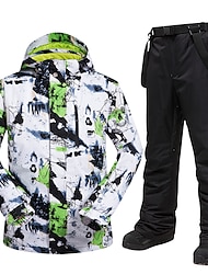 MUTUSNOW Herren Skijacke mit Trägerhose Skianzüge Außen Winter warm Wasserdicht Windundurchlässig Atmungsaktiv Schneeanzug Sportkleidung für Skifahren Snowboarden Wintersport