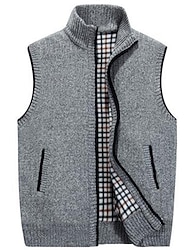 Men's Vest Daily Wear Going out Festival Business Basic Fall & Winter Pocket Polyester Warm Breathable Soft Comfortable Solid Colored Zipper Standing Collar Regular Fit Azure Burgundy Light Grey Dark