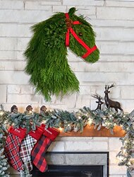 vánoční věnec z koňské hlavy venkovní na přední dveře zimní věnec dekorace oken věnec simulace zelené rostliny odolné zelené přední dveře zavěšení