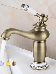 rubinetto del lavandino del bagno, beccuccio standard in ottone con un foro monocomando, rubinetto del lavandino del bagno vintage in ottone contiene acqua calda e fredda