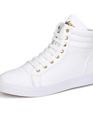 Men's Sneakers Skate Shoes White Shoes High Top Sneakers Casual Daily Faux Leather Lace-up Black White Winter